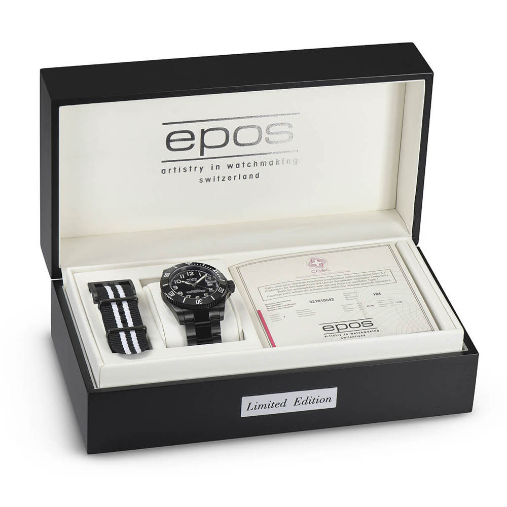 Epos Sport 3504 Diver COSC Limited Edition Date Schwarz mit Edelstahlband