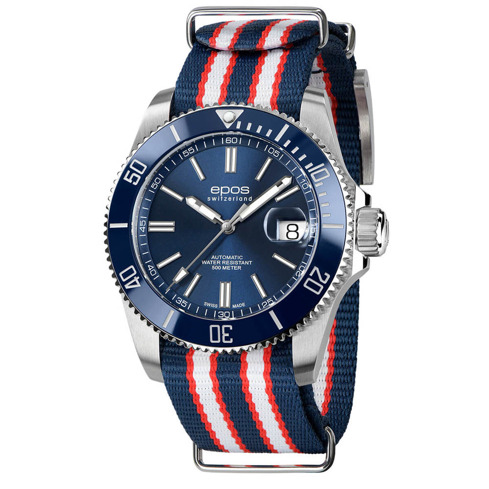 Epos Sport 3504 Diver Date Blau mit Bicolor Natoband