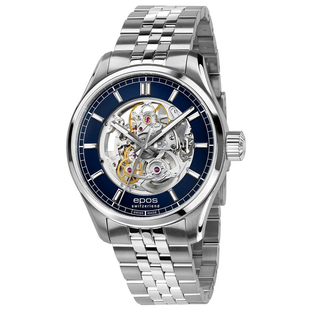 Epos Timeless 3501 Squelette Bleu avec Bracelet en Acier