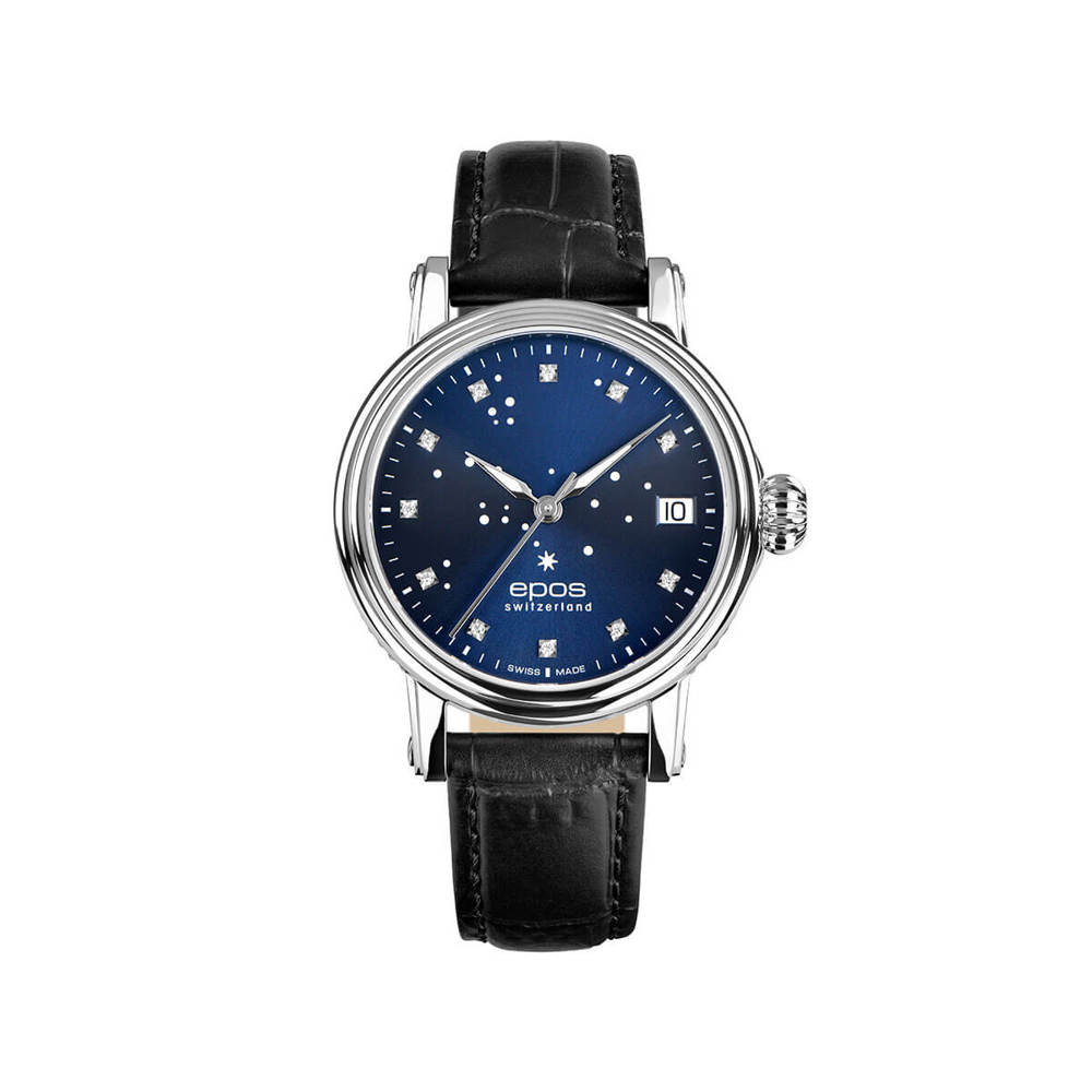 Epos Timeless 4390 North Star Diamond Blue with Black Leather Strap
