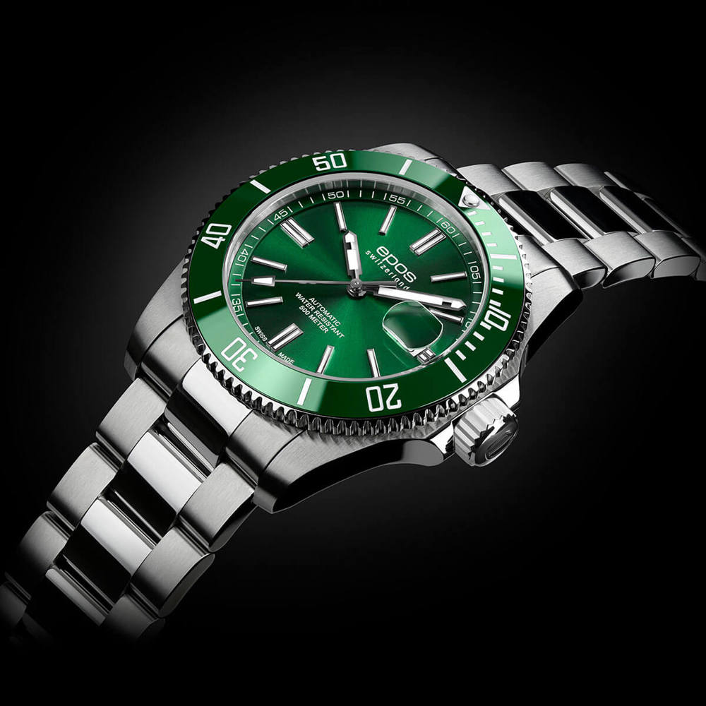 Epos Sport 3504 Diver Date Green with Stainless Steel Bracelet