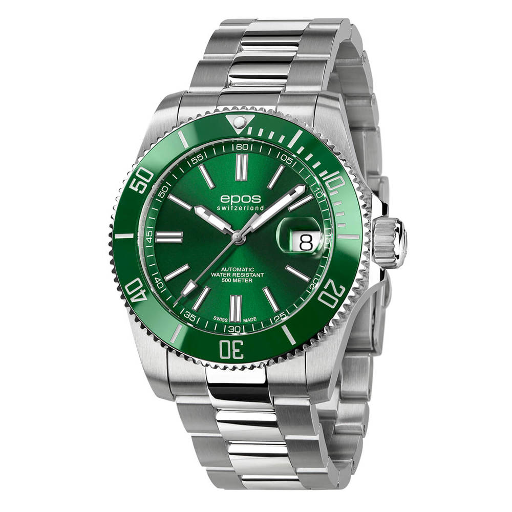 Epos Sport 3504 Diver Date Green with Stainless Steel Bracelet