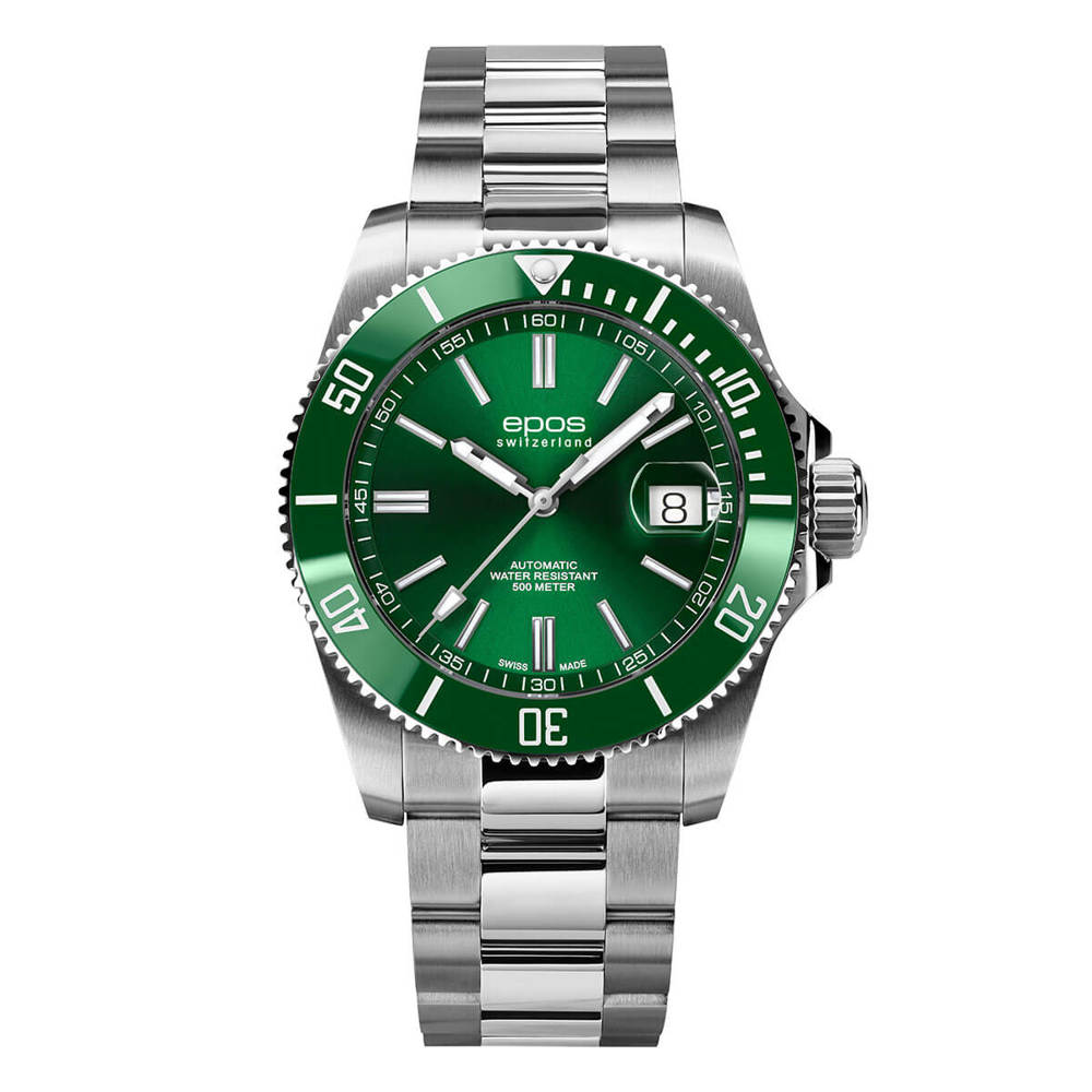 Epos Sport 3504 Diver Date Green with Stainless Steel Bracelet