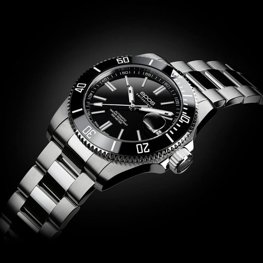 Epos Sport 3504 Diver Date Black with Stainless Steel Bracelet