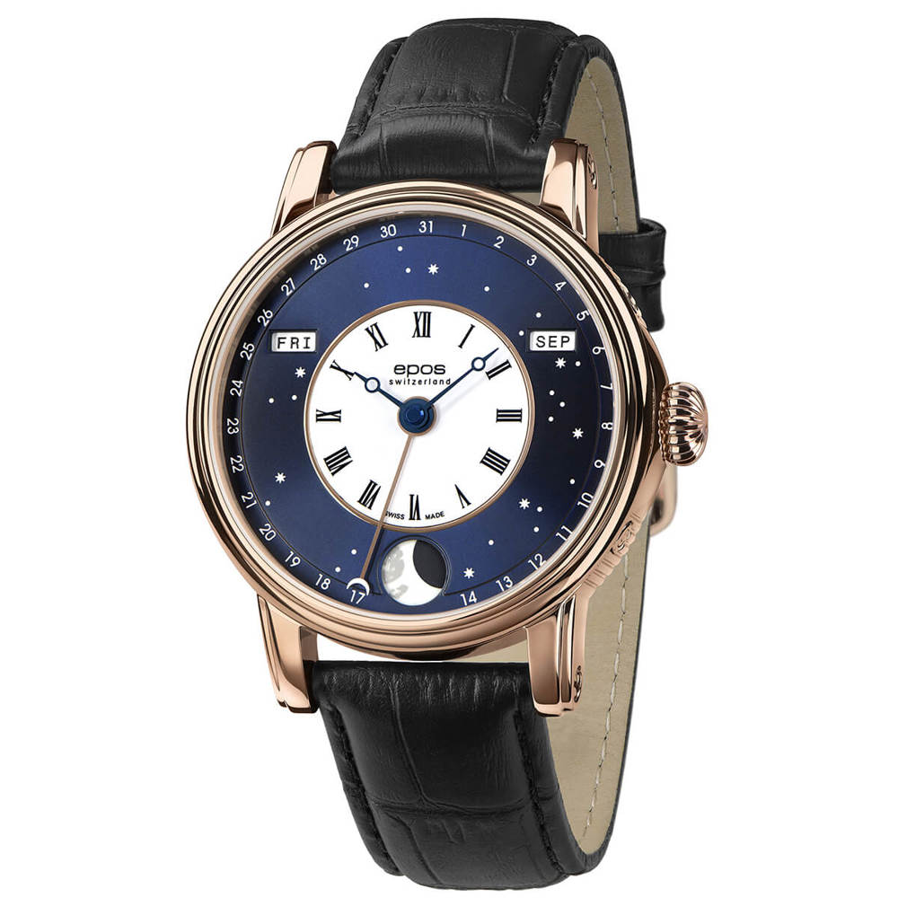 Epos Artistry 3439 Big Moon Verso-Style Blau und Rosévergoldet mit Lederband