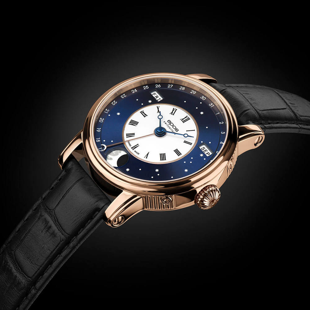 Epos Artistry 3439 Big Moon Verso-Style Blau und Rosévergoldet mit Lederband