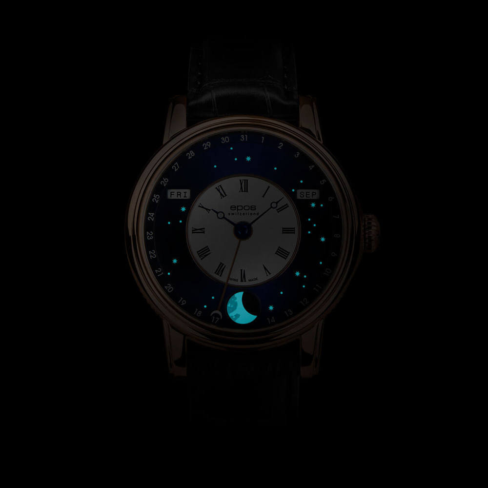 Epos Artistry 3439 Big Moon Verso-Style Blau und Rosévergoldet mit Lederband