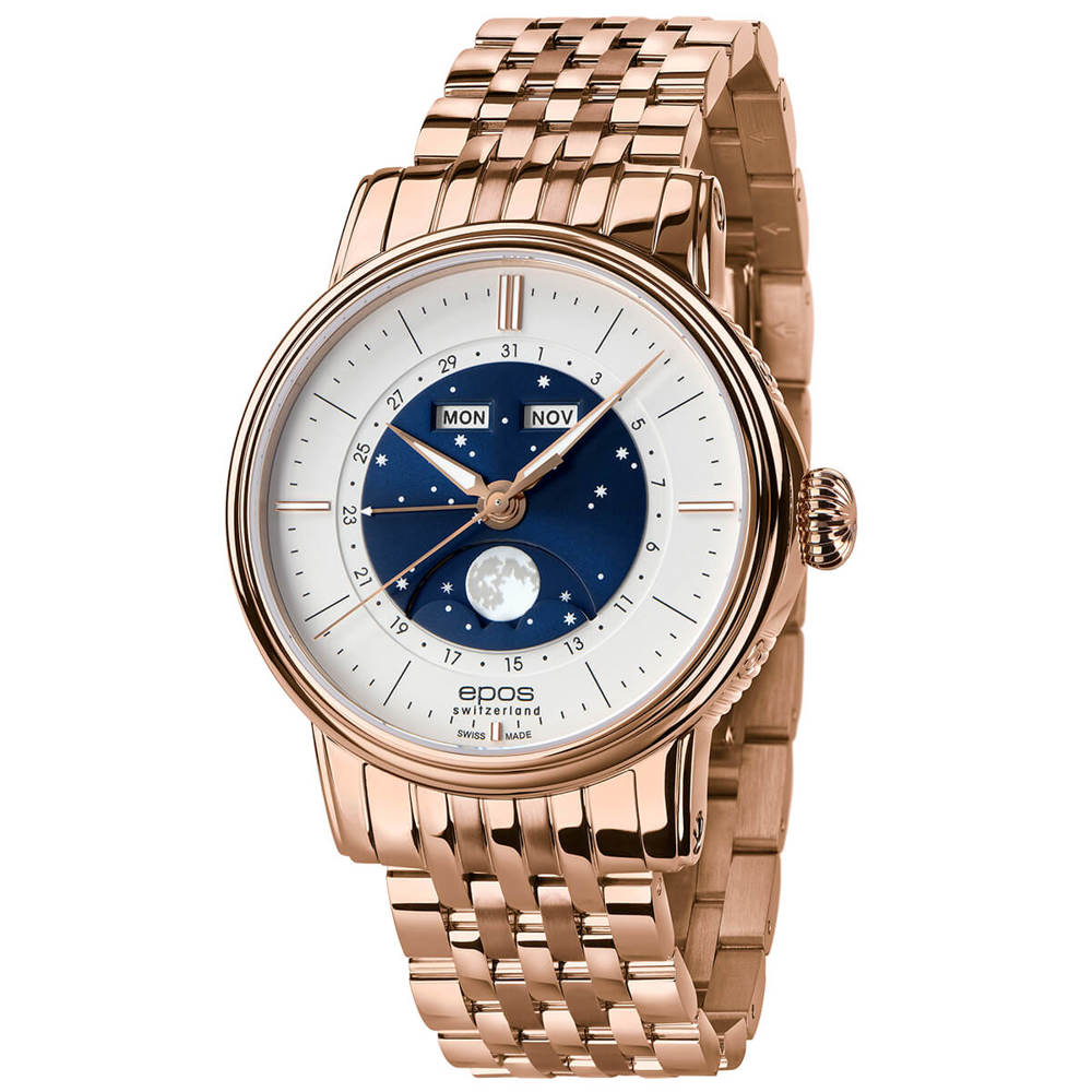 Epos Artistry 3439 Big Moon Classic Silber und Rosévergoldet mit Edelstahlband