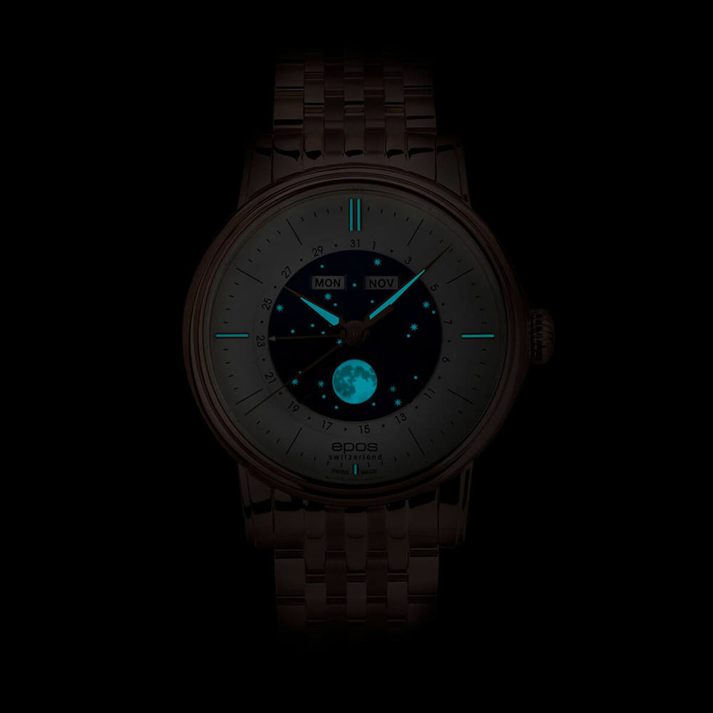 Epos Artistry 3439 Big Moon Classic Silber und Rosévergoldet mit Edelstahlband