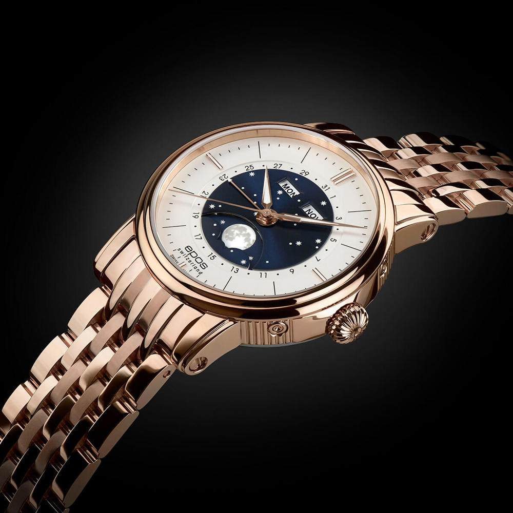Epos Artistry 3439 Big Moon Classic Silber und Rosévergoldet mit Edelstahlband