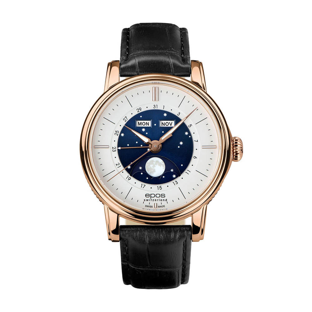 Epos Artistry 3439 Big Moon Classic Silber und Rosévergoldet mit Lederband