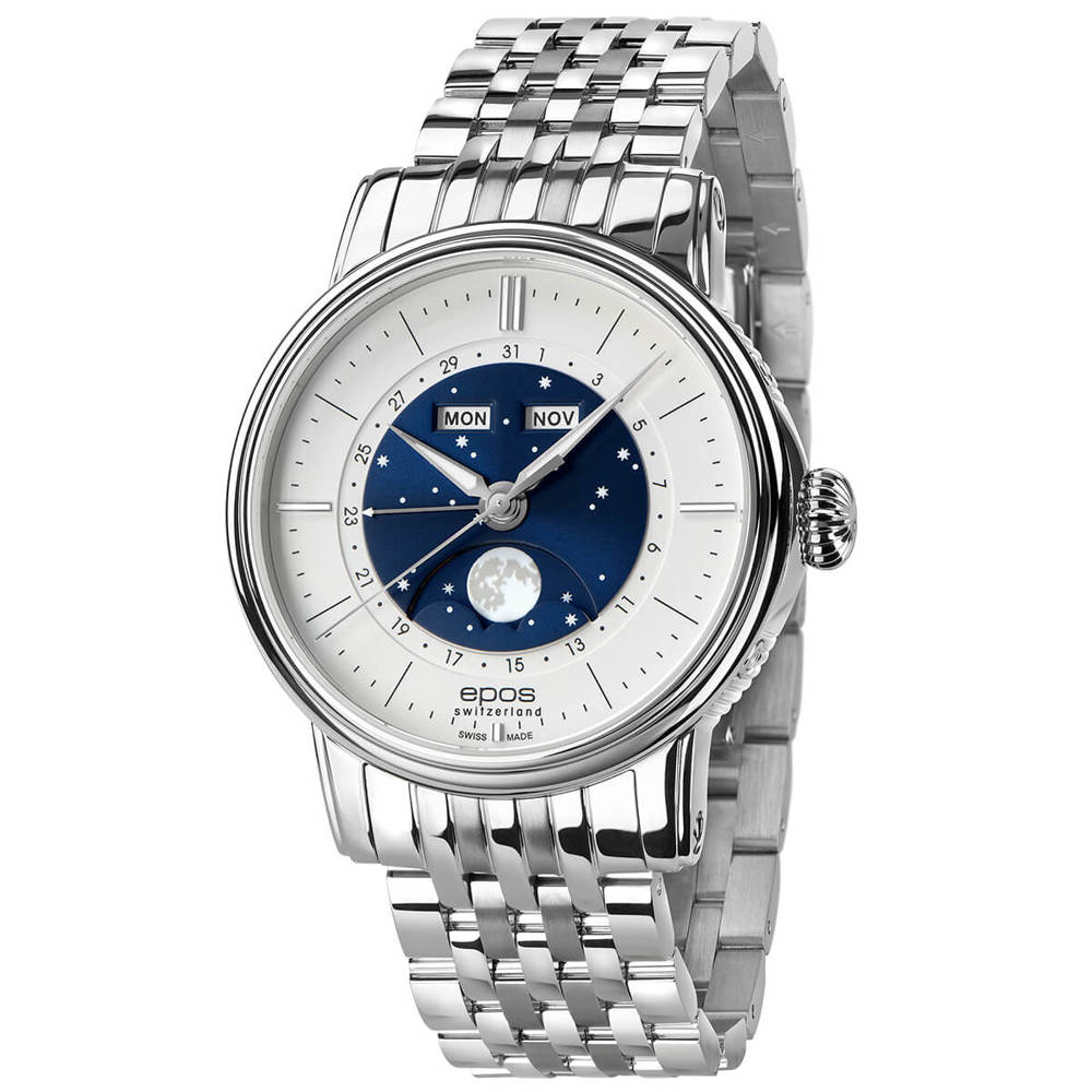 Epos Artistry 3439 Big Moon Classic Silver and Rose Gold-Plated with Leather Strap
