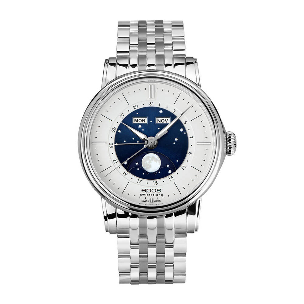 Epos Artistry 3439 Big Moon Classic Silver and Rose Gold-Plated with Leather Strap
