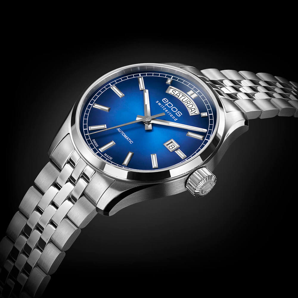 Epos Timeless 3501 Day Date Blau mit Edelstahlband