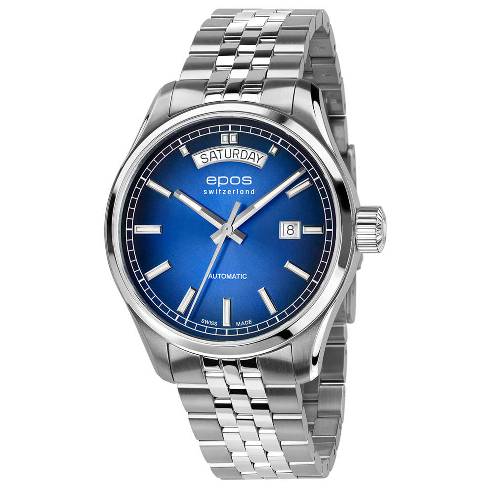 Epos Timeless 3501 Day Date Blau mit Edelstahlband