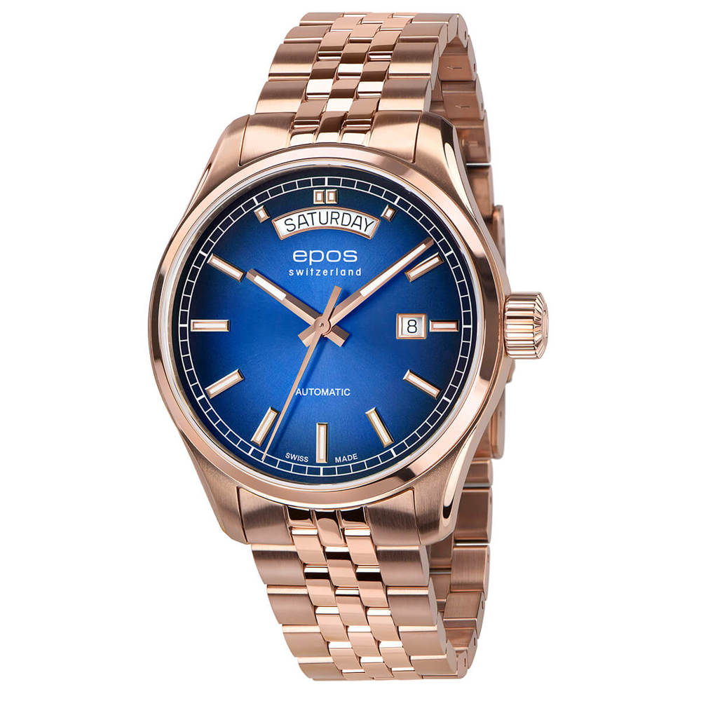 Epos Timeless 3501 Day Date Blau und Rosévergoldet mit Edelstahlband