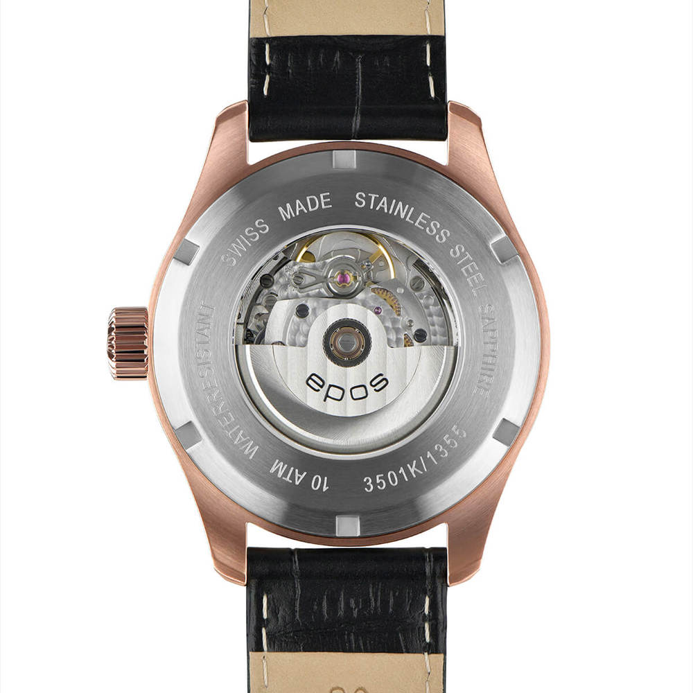 Epos Timeless 3501 Day Date Blue and Rose Gold with Leather Strap