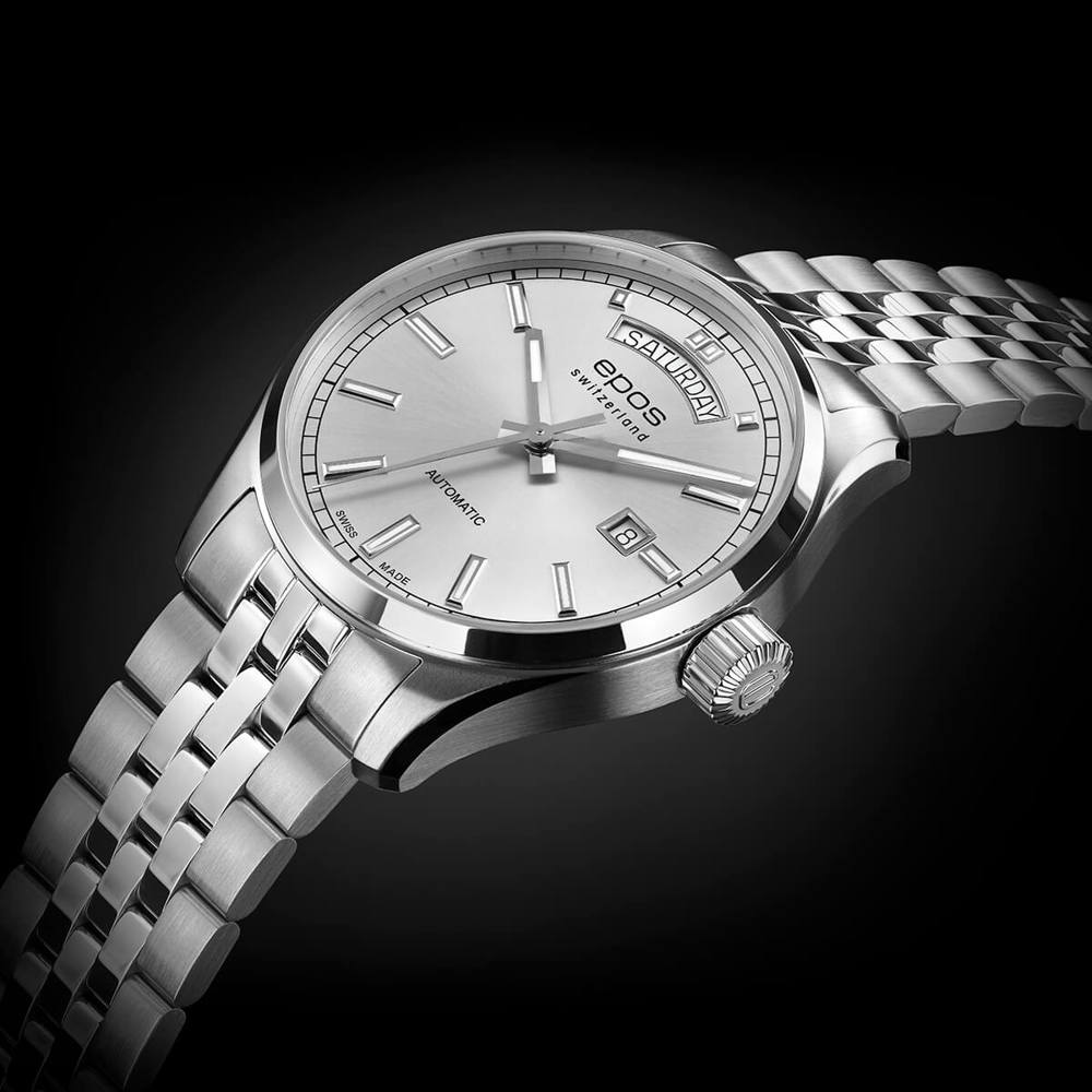 Epos Timeless 3501 Day Date Silber mit Edelstahlband