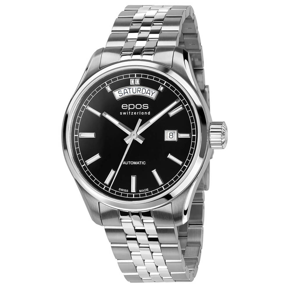 Epos Timeless 3501 Day Date Black with Stainless Steel Band