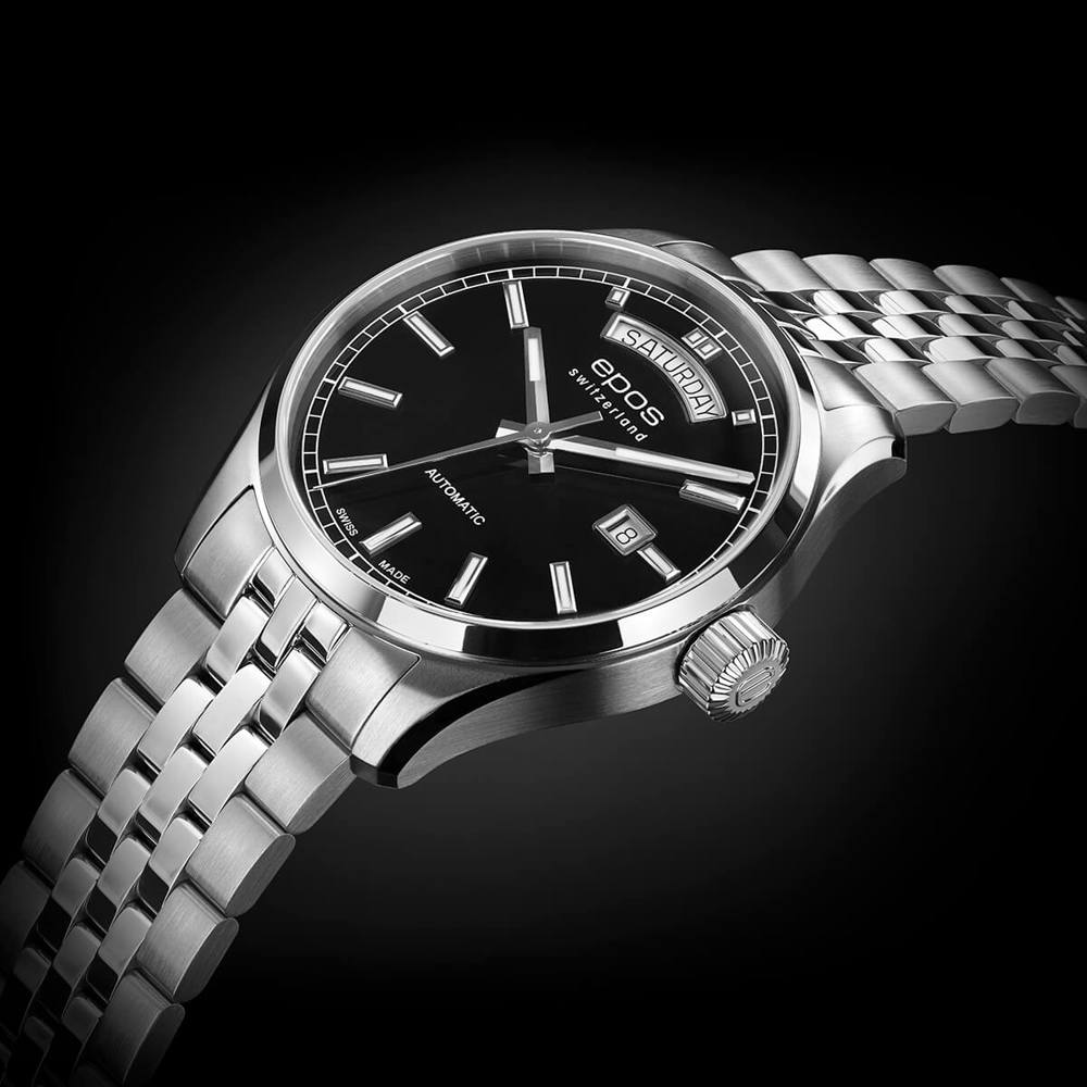 Epos Timeless 3501 Day Date Black with Stainless Steel Band