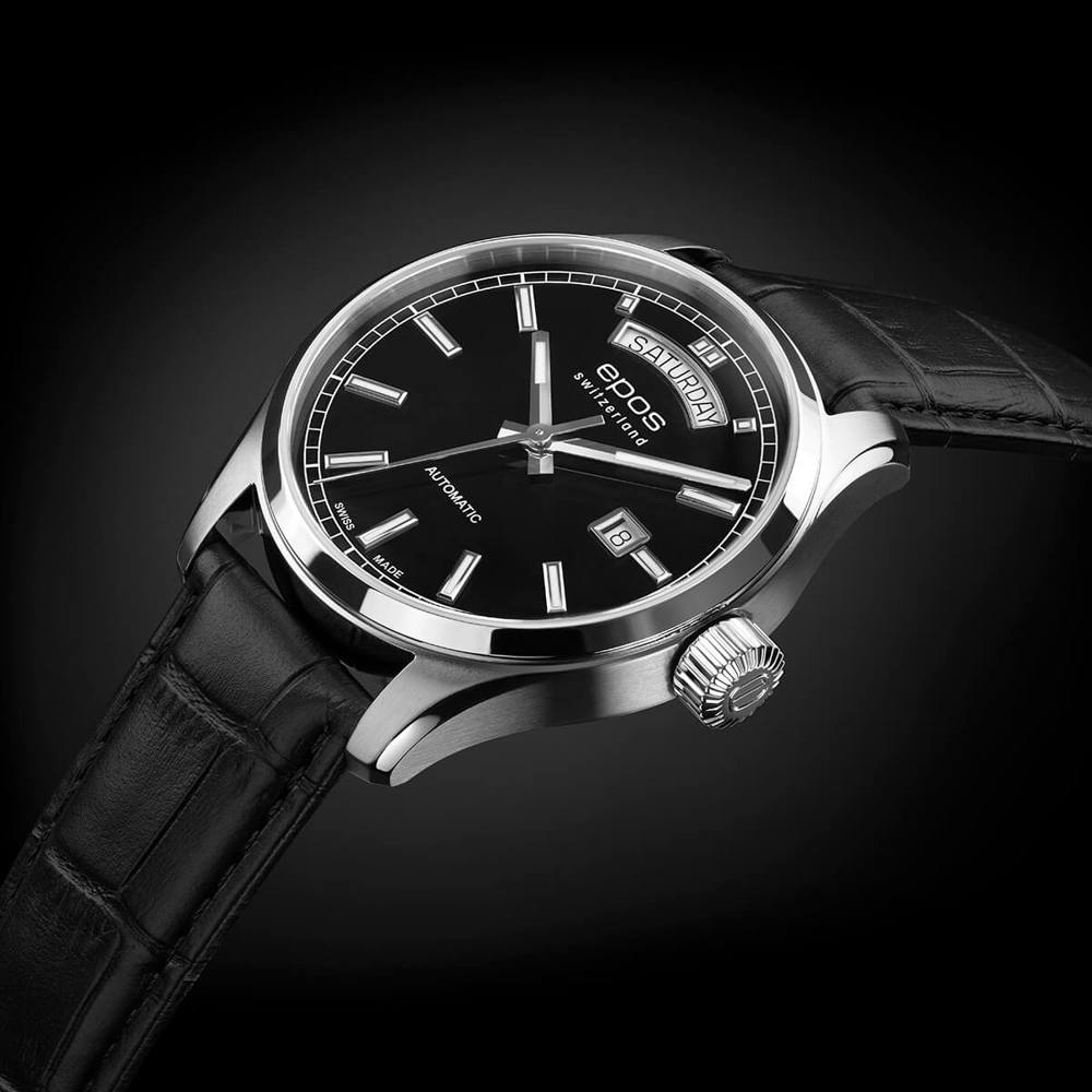 Epos Timeless 3501 Day Date Black with Leather Strap
