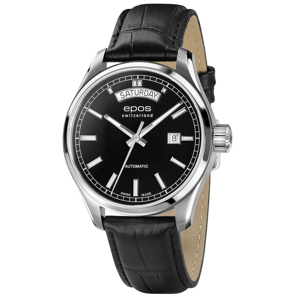 Epos Timeless 3501 Day Date Black with Leather Strap