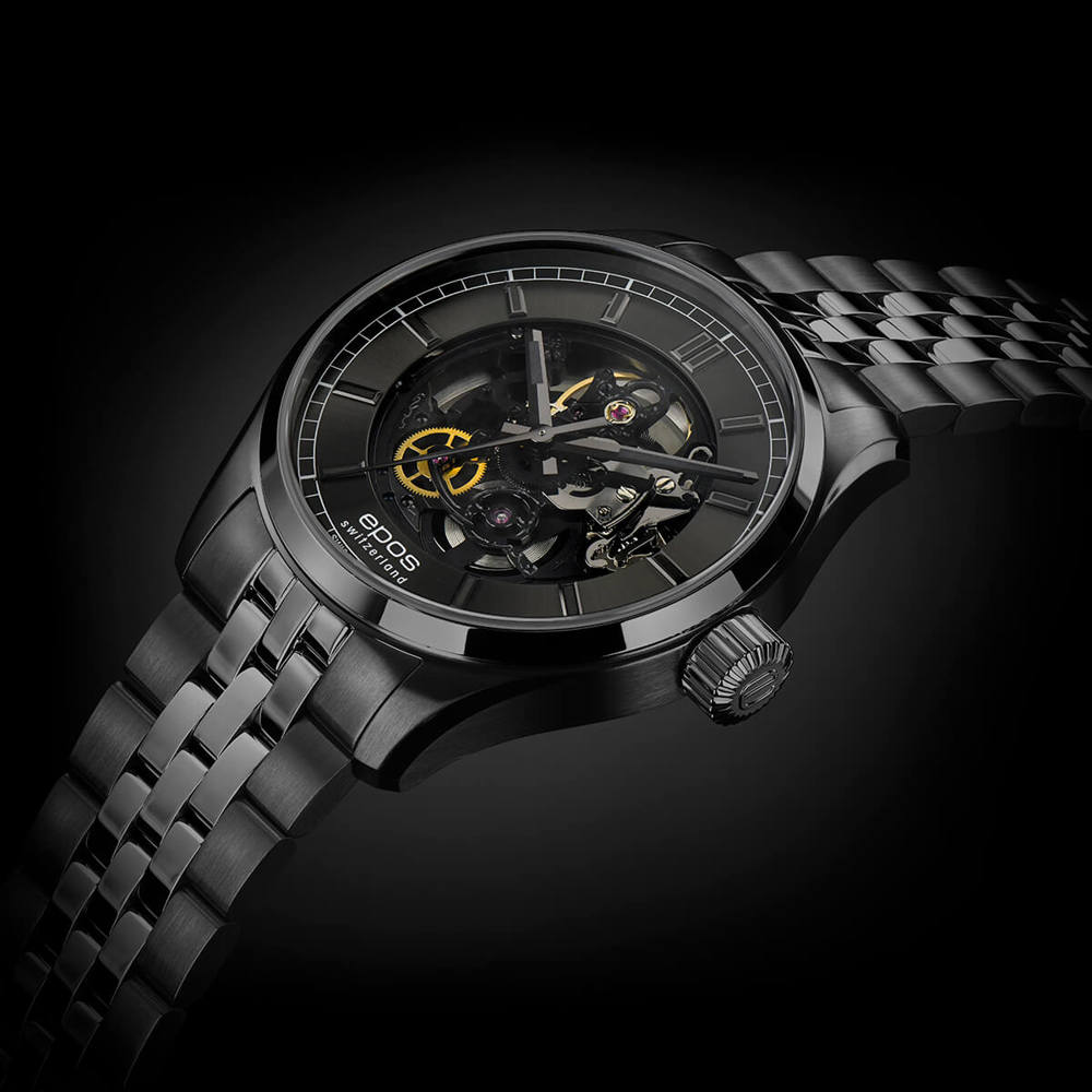 Epos Timeless 3501 Skeleton Black with Stainless Steel Band