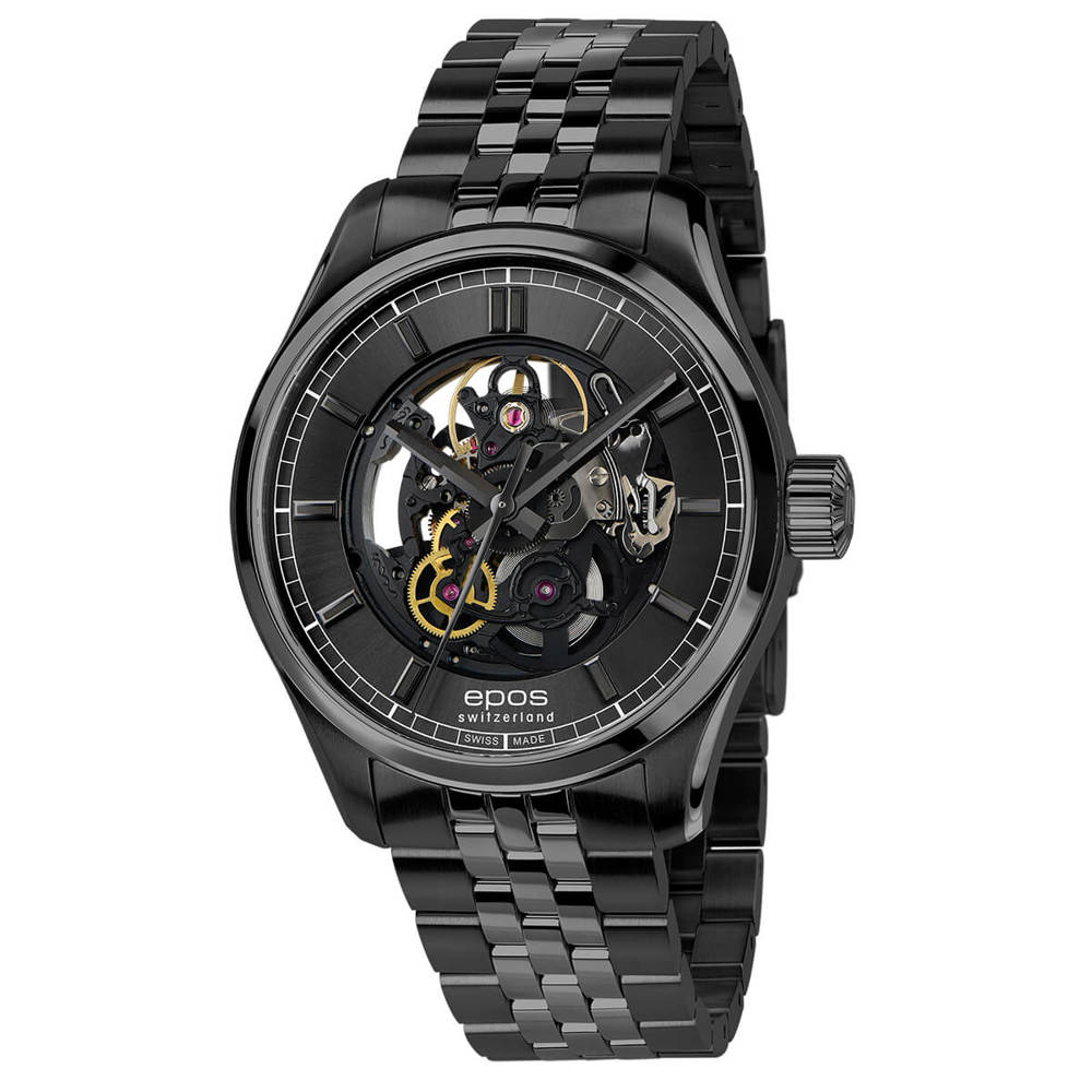 Epos Timeless 3501 Skeleton Black with Stainless Steel Band