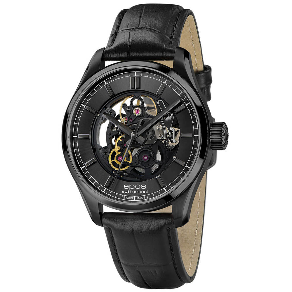 Epos Timeless 3501 Skeleton Black with Leather Band