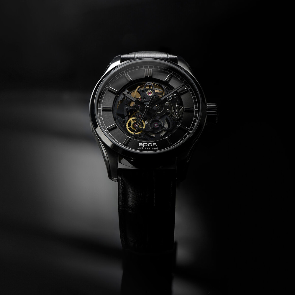 Epos Timeless 3501 Skeleton Black with Leather Band