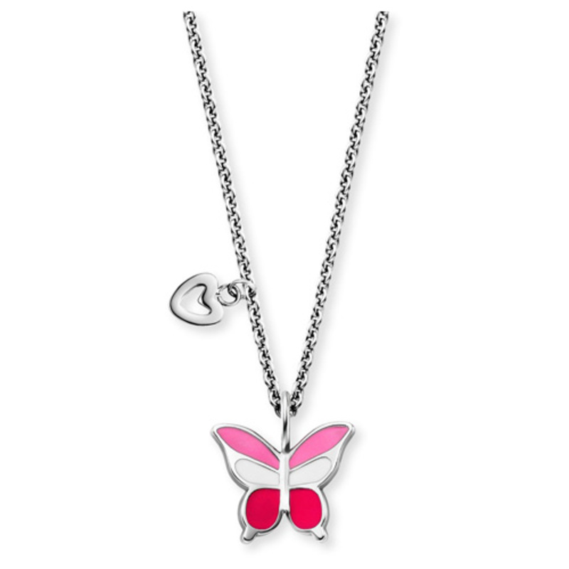 Engelsrufer necklace with pink butterfly, 38–42 cm long