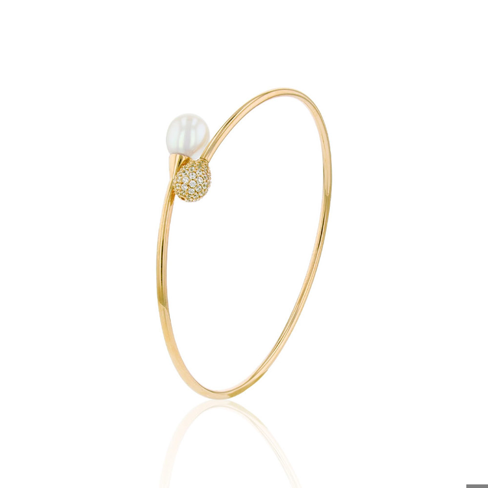 Bracelet Auronos en perles, argent 925 plaqué or, zirconium