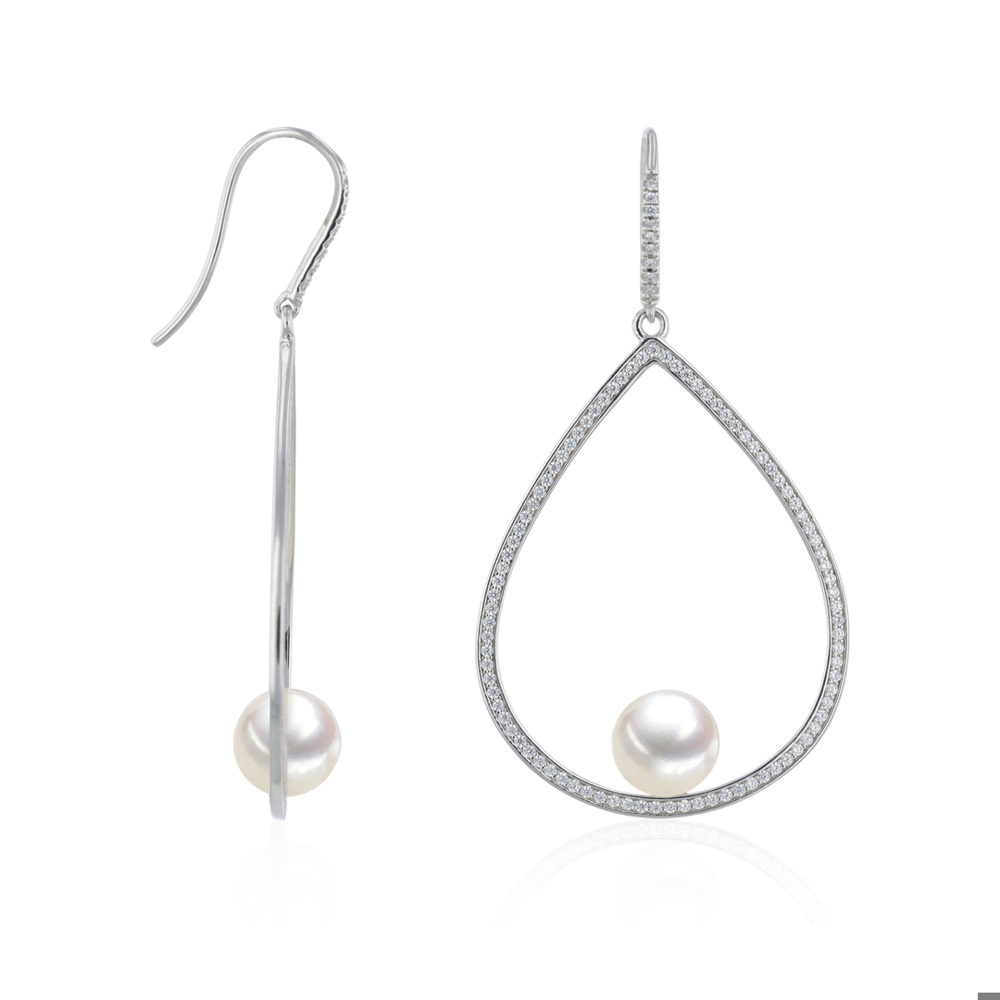 Boucles d’oreilles AURONOS en argent 925, zirconium, perle d’eau douce