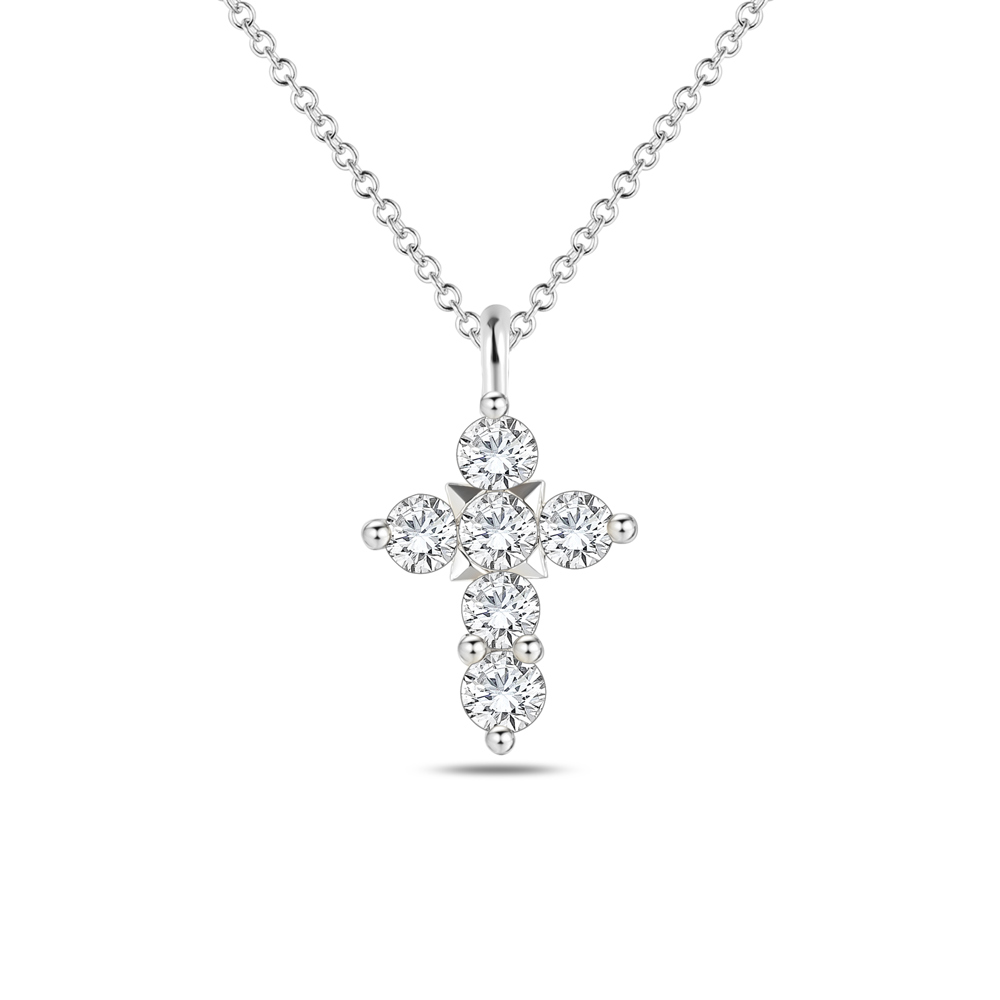 Auronos Lab Diamonds Necklace Cross 14K White Gold Hope