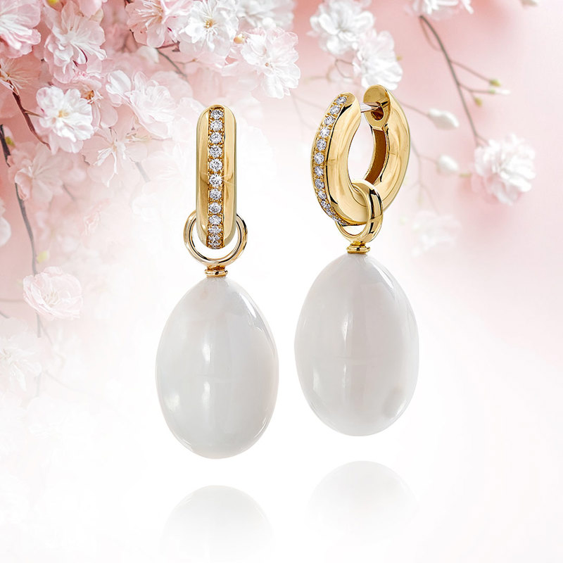 Créolen Einhänger in Rosegold mit hellrosa-weissen Korallen