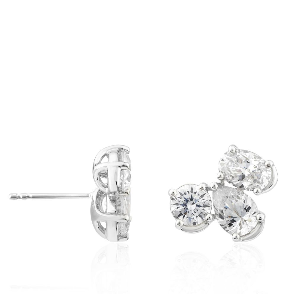 Boucles d'oreilles AURONOS Lab Diamonds en or blanc 14 carats, 3,0 ct. VS F