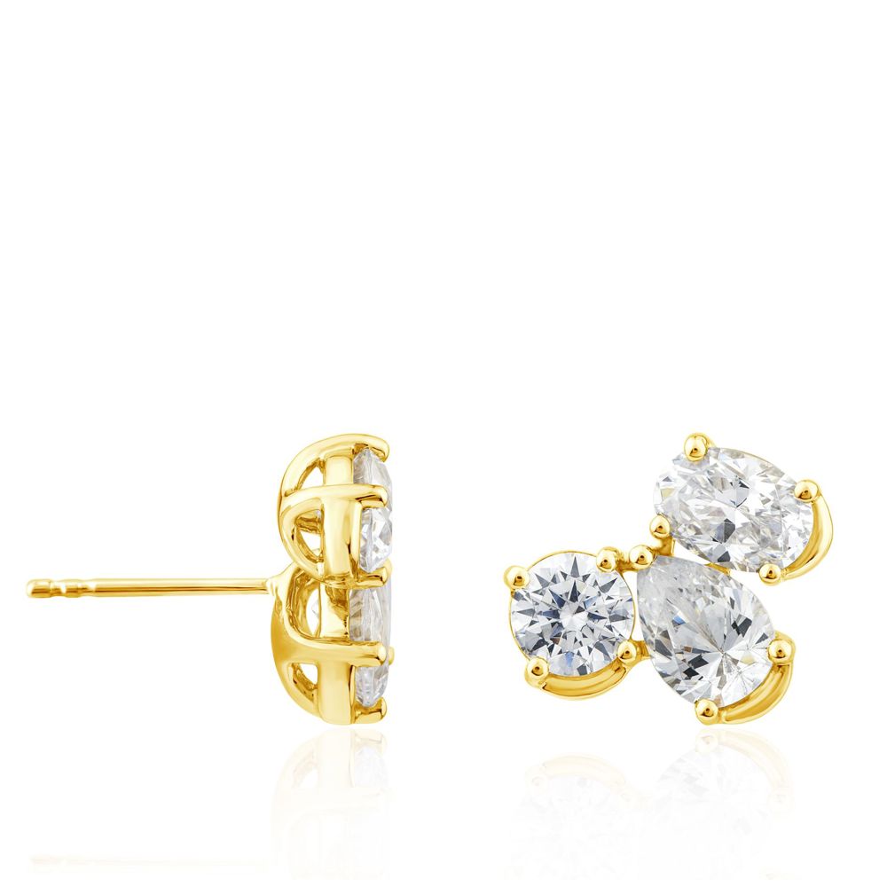 AURONOS Lab Diamonds Stud Earrings 14K Yellow Gold 3.0ct. VS F