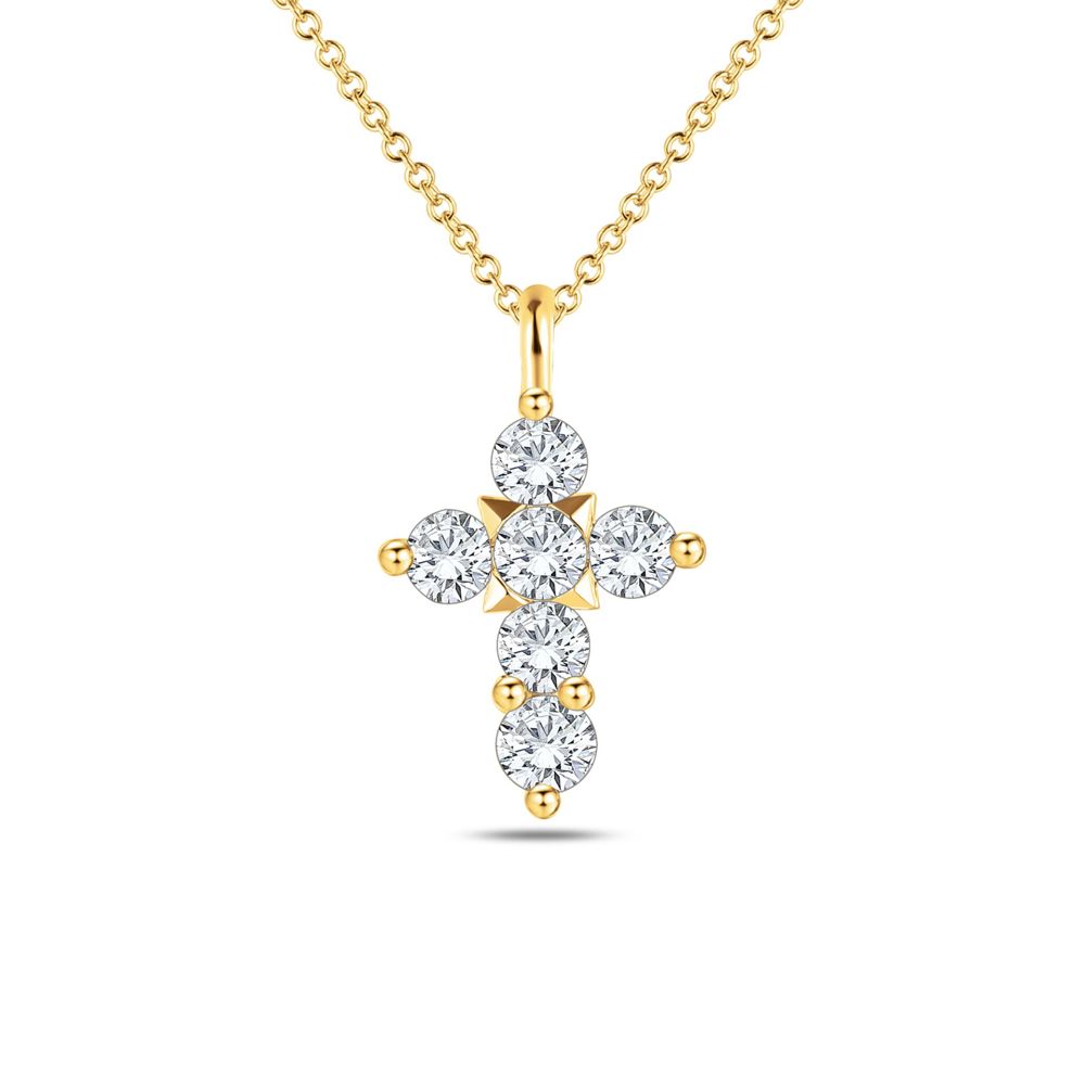 Collier AURONOS Lab Diamonds Croix Or jaune 14 carats 45 cm 0,3 ct F VS
