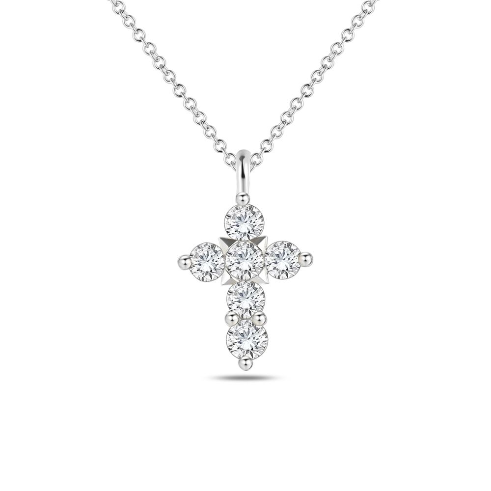 AURONOS Lab Diamonds Necklace Cross 14K White Gold 45cm 0.1ct F VS