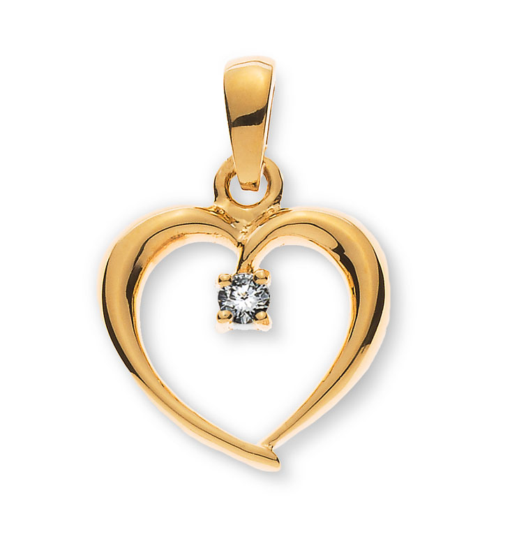 AURONOS Prestige Herz Anhänger Gelbgold 18K mit einem 0.061ct Diamanten
