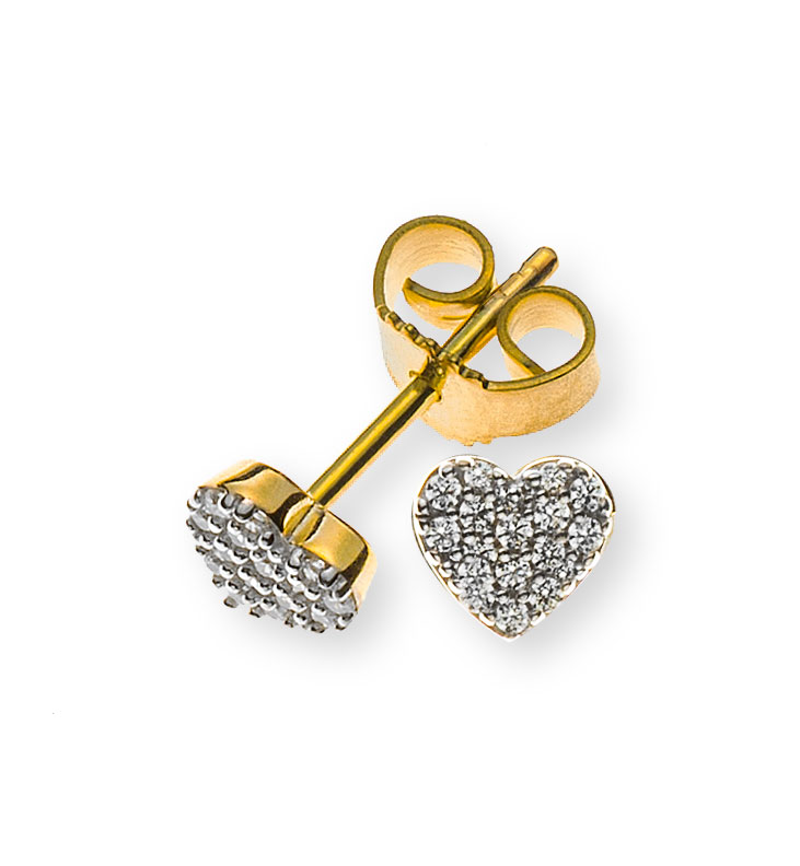 AURONOS Style Herz Ohrstecker Gelbgold 9K mit Zirkonia 6x6mm