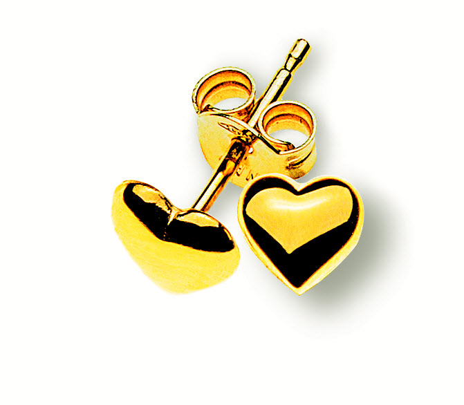 AURONOS Style Heart Stud Earrings 9K Yellow Gold