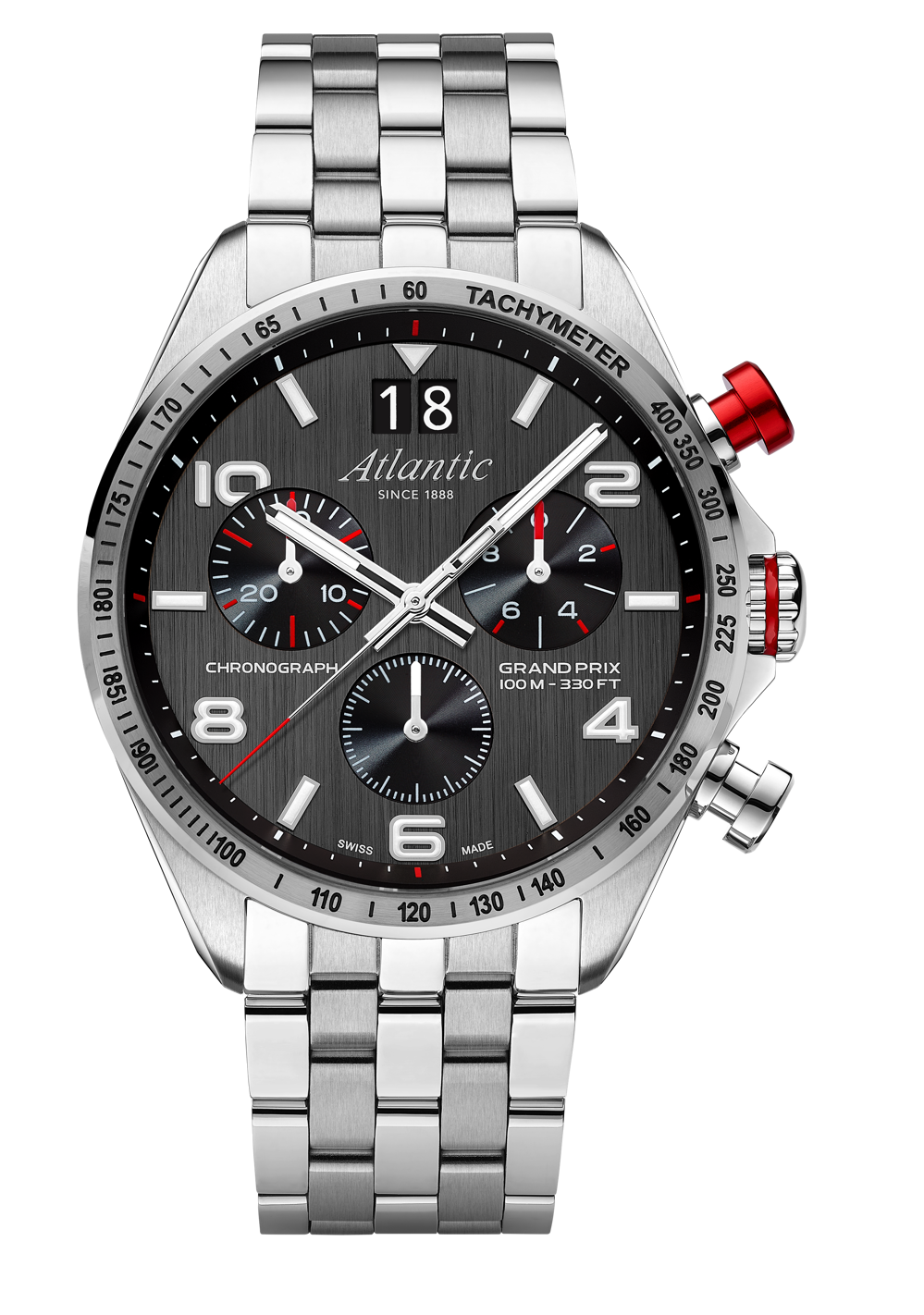 Atlantic Grand Prix Chronograph Black with stainless steel bracelet