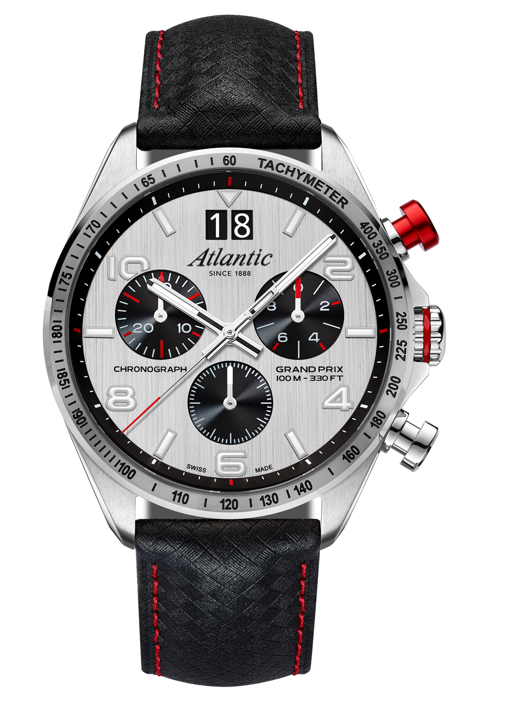 Chronographe Atlantic Grand Prix argenté avec bracelet en carbone