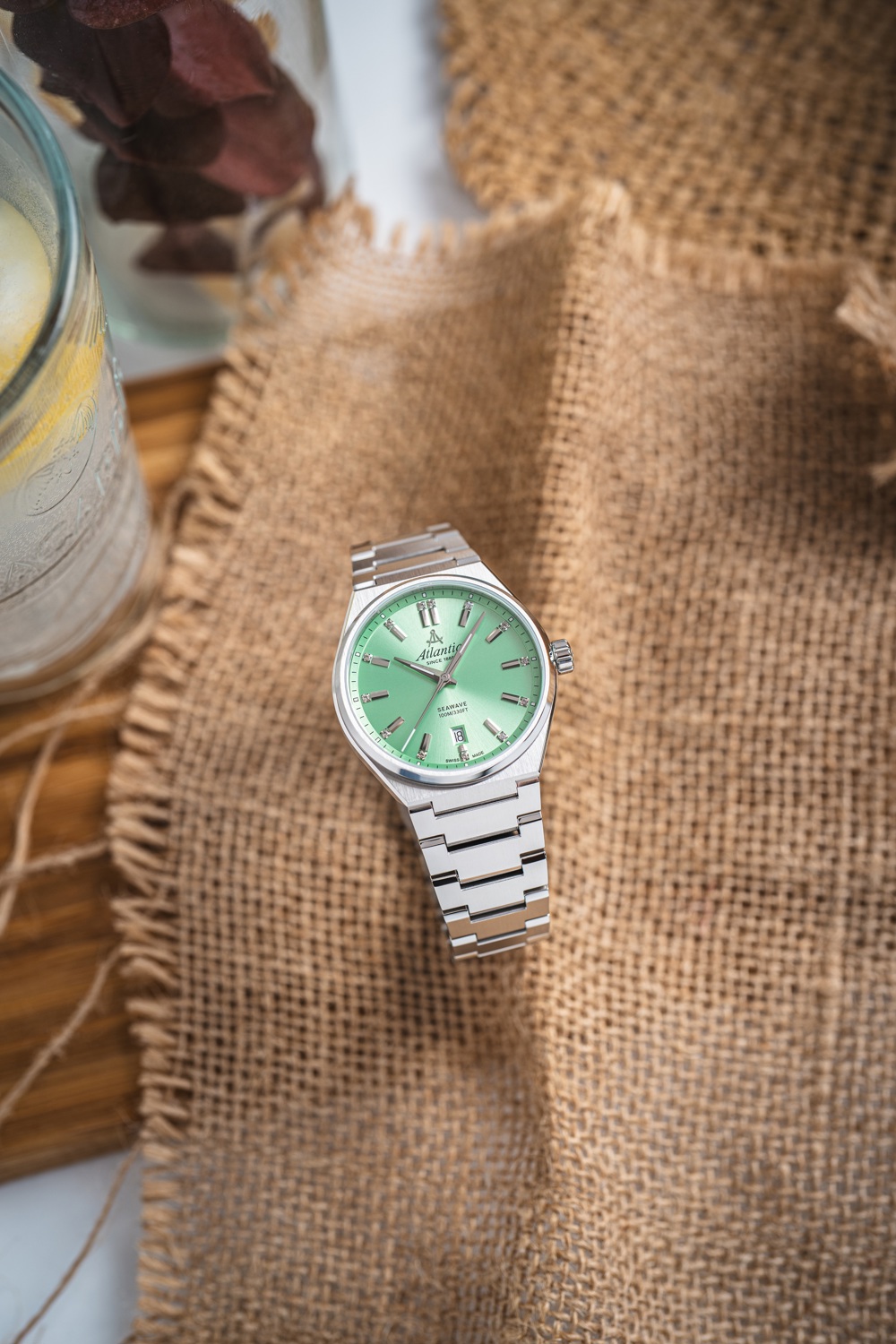 Atlantic Seawave 35mm Pistachio with stainless steel bracelet