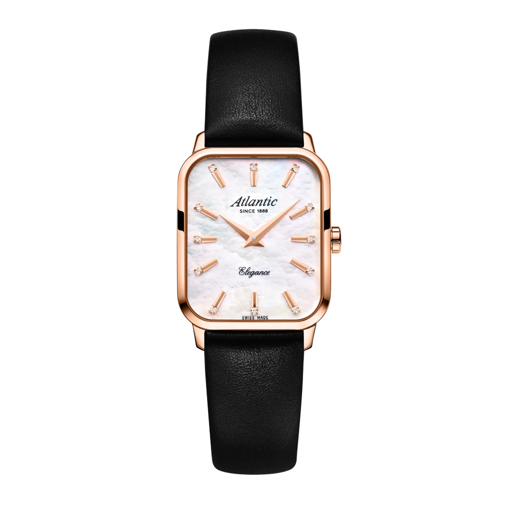 Atlantic Elegance Belle Rose Gold with mother-of-pearl dial and leather strap