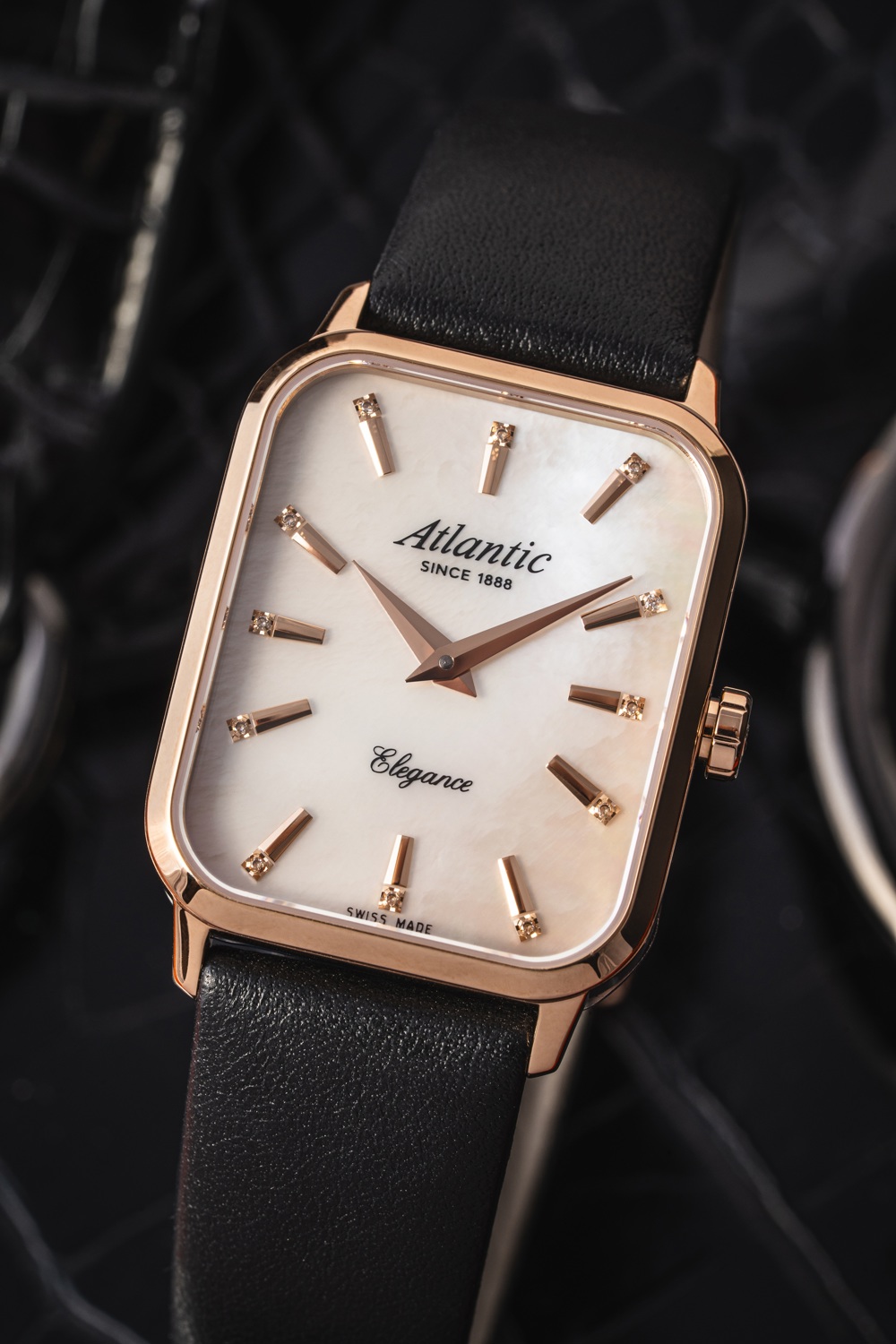 Atlantic Elegance Belle Rose Gold with mother-of-pearl dial and leather strap