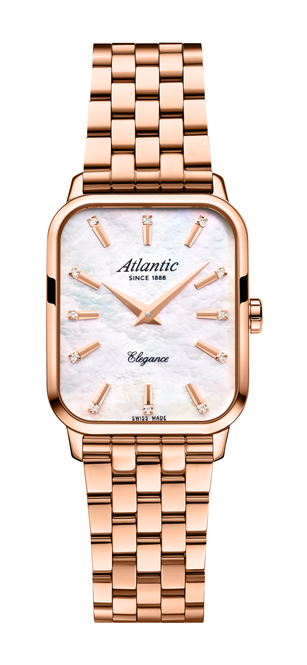 Atlantic Elegance Belle Rosé Gold with mother-of-pearl dial and stainless steel bracelet