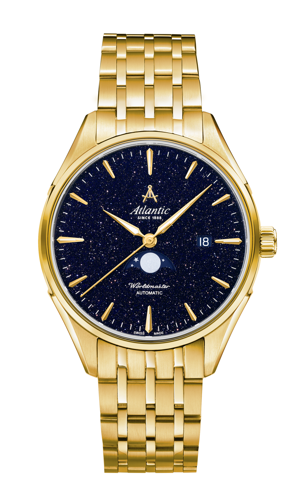 Atlantic Worldmaster Nightsky Moonphase PVD or jaune avec cadran bleu aventurine 