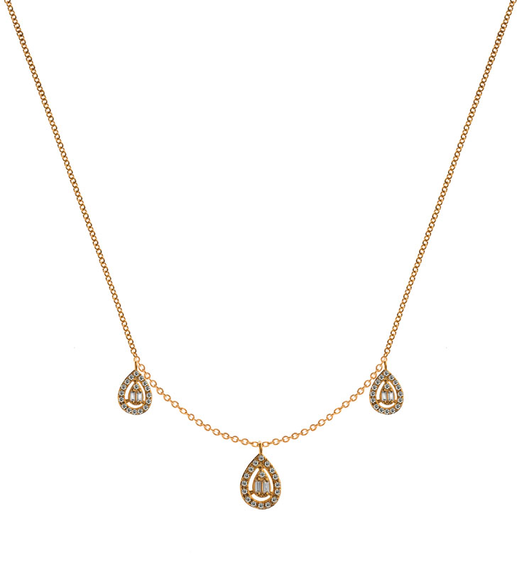 AURONOS Prestige Collier Tropfenförmige Anhänger Gelbgold 18K mit 57 Diamanten 0.19ct 